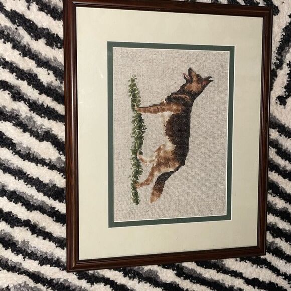 German Shepard Cross Stitch matted & framed 14x17 Picture - Picture 1 of 7